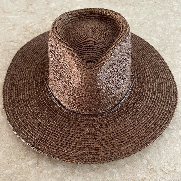 WILL & BEAR Austin Brown Raffia Straw Wide Brim Unisex Hat Sz Large EUC